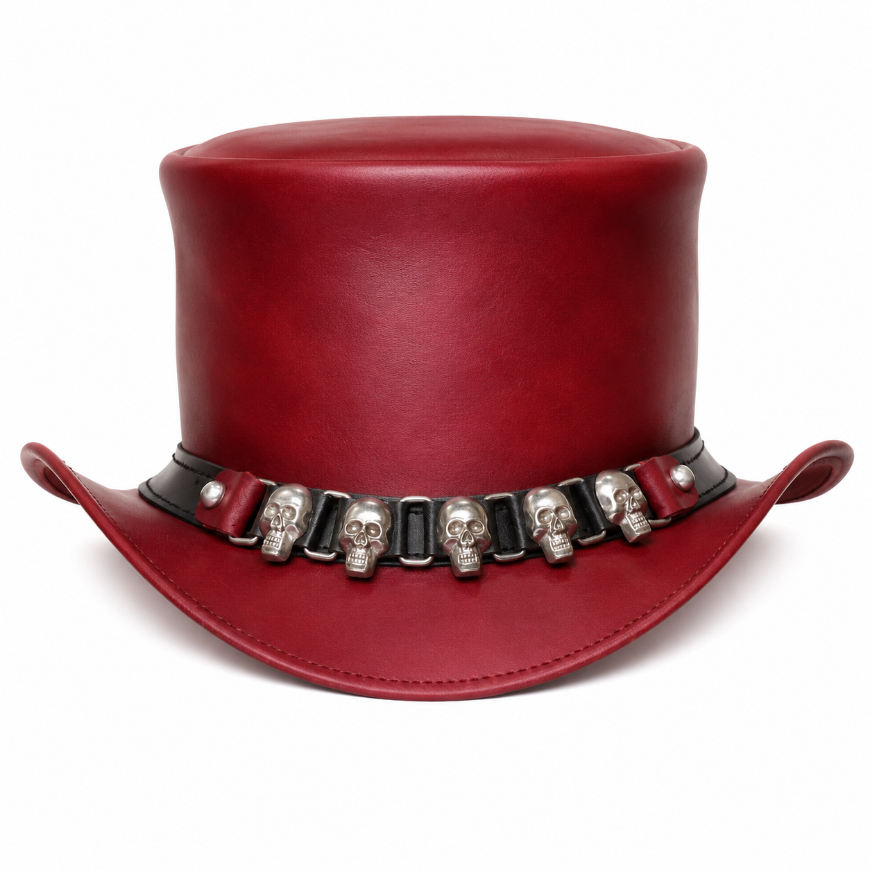 Handmade Red Leather Steampunk Top Hat Skull Band Gothic Festival Hat