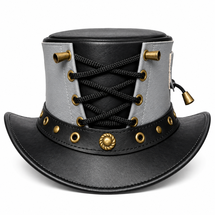 Handmade Genuine Leather Steampunk Top Hat Black Gothic Victorian Unisex Hat