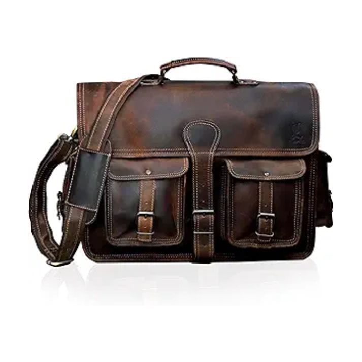 LEATHER MESSENGER LAPTOP BAG  SMALL