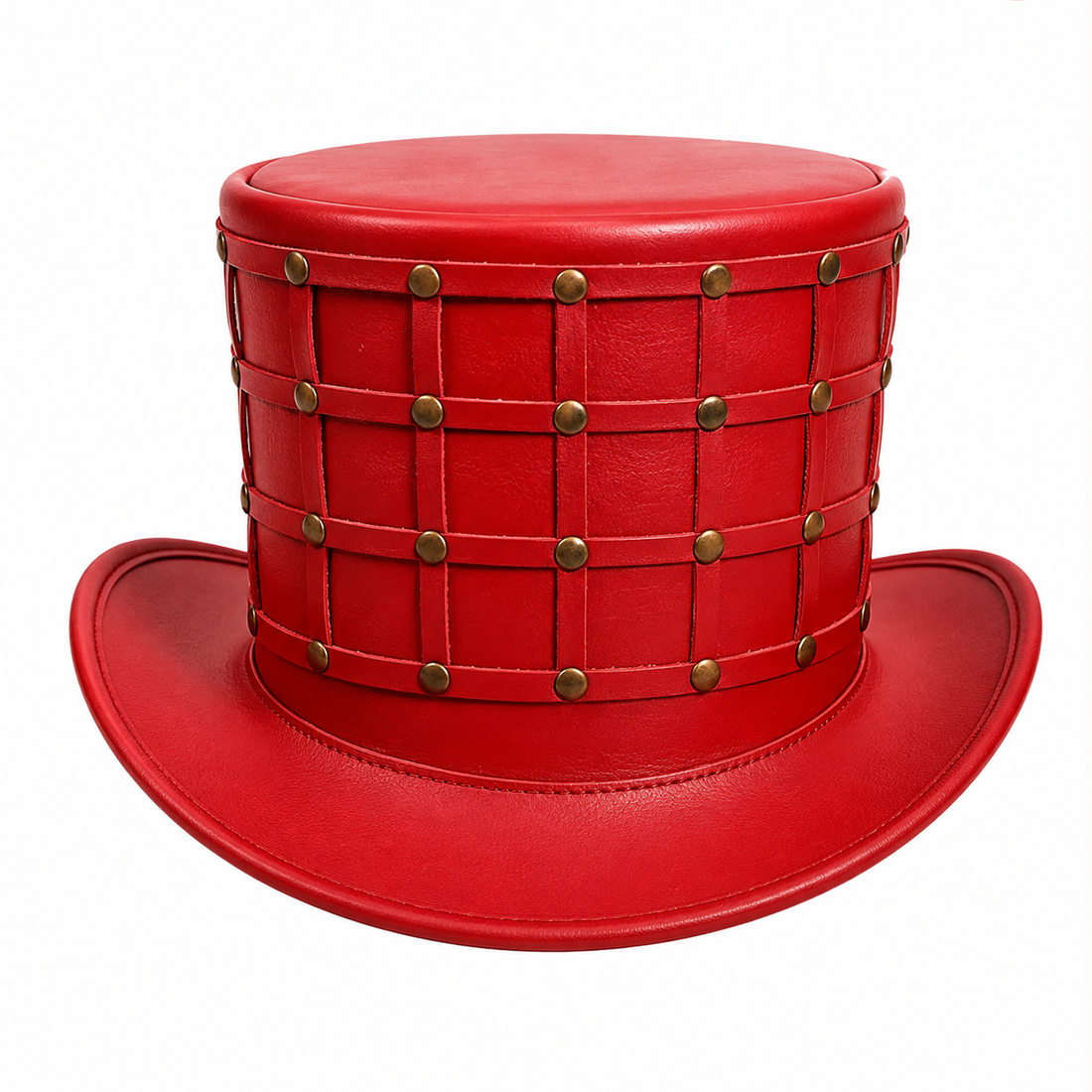 Handmade Red Steampunk Top Hat Gothic Victorian Leather Festival Hat