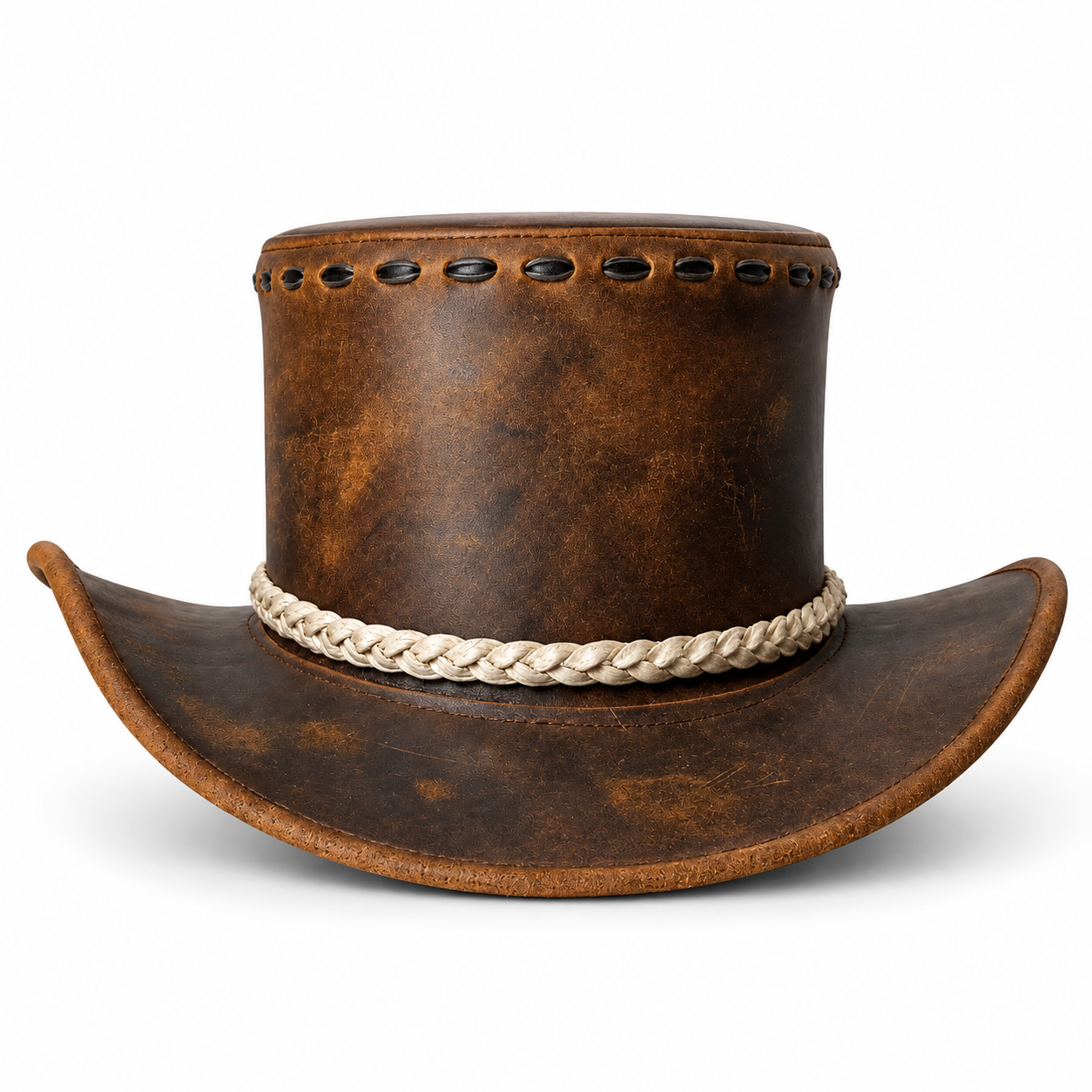 Handmade Genuine Leather Outback Cowboy Hat Brown Distressed Western Braided