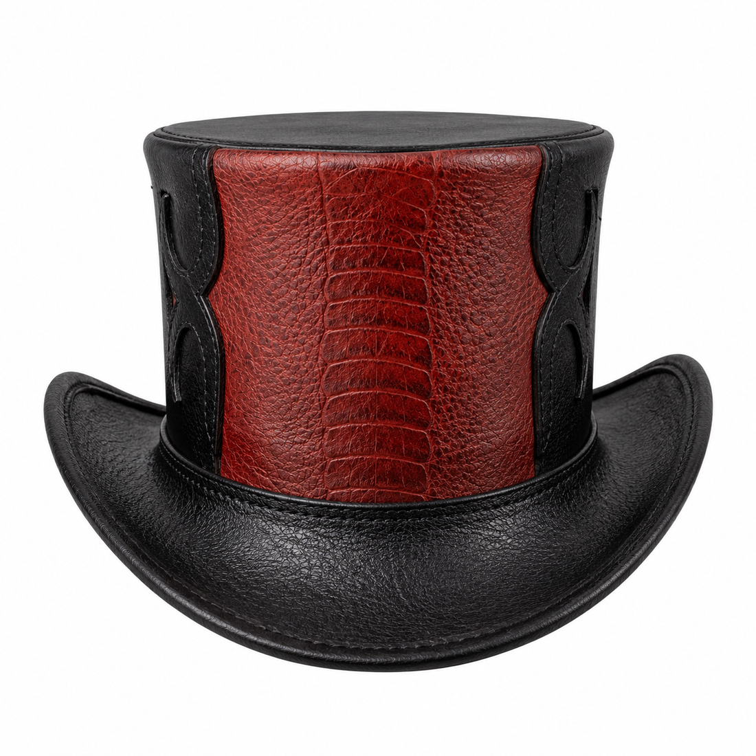 Handmade Black Red Leather Steampunk Top Hat Gothic Victorian Cosplay Festival Hat