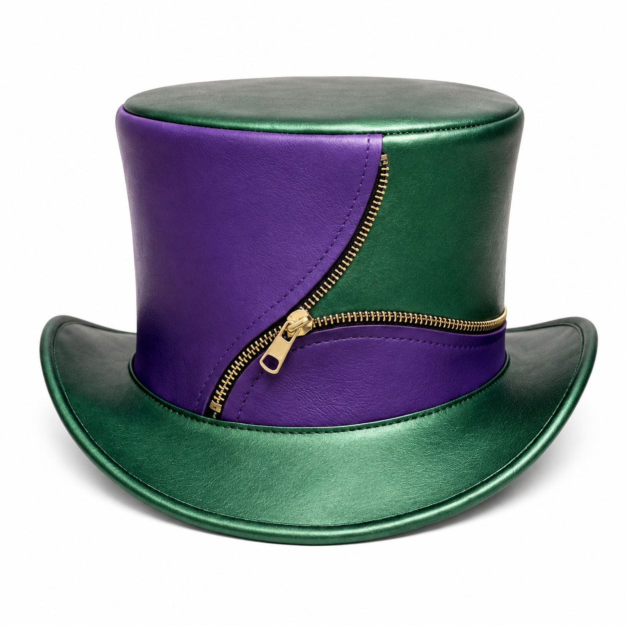 Handcrafted Steampunk Leather Top Hat Two Tone Zipper Gothic Victorian Cosplay