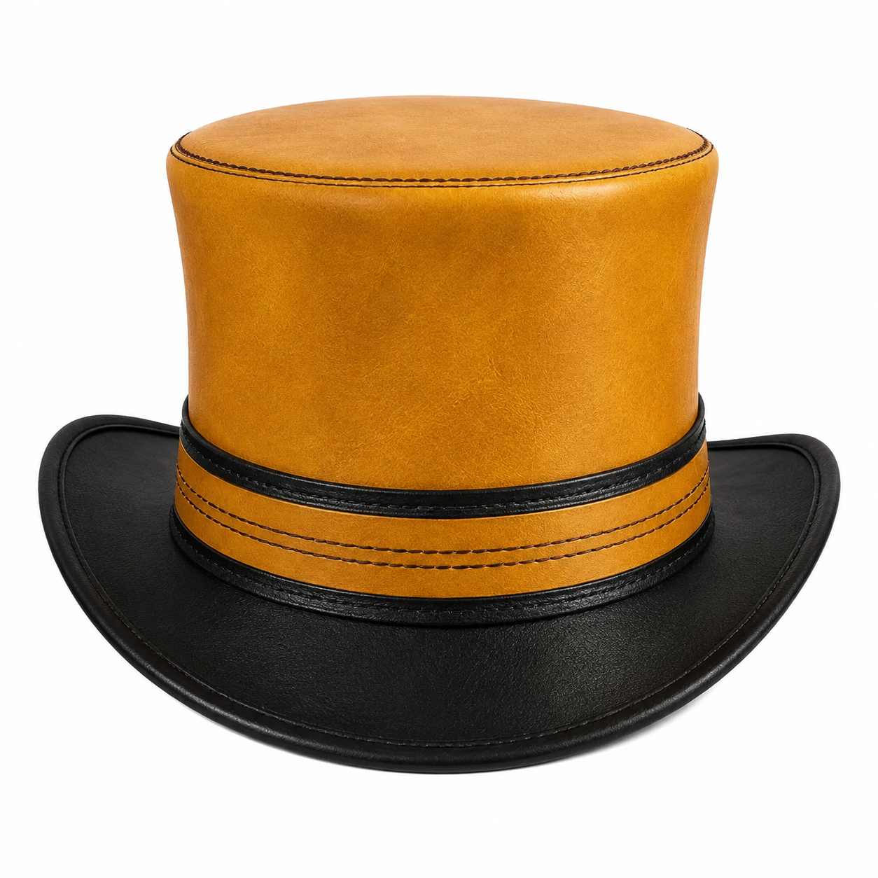 Handcrafted Yellow Leather Steampunk Top Hat Victorian Gothic Cosplay Hat
