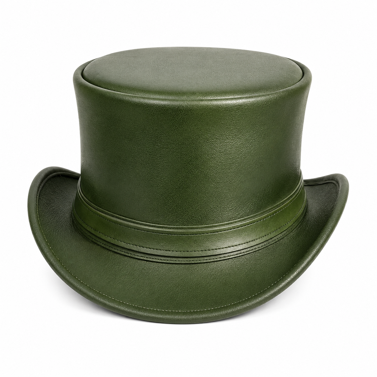 Handmade Green Leather Top Hat Festival Victorian Steampunk Style Unique Costume