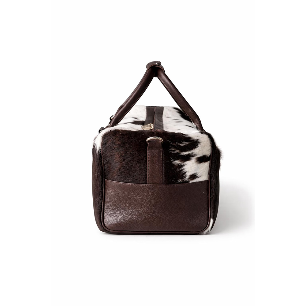 HairOn Cowhide Brown and white Duffle Bag  Handmade Leather Weekender7