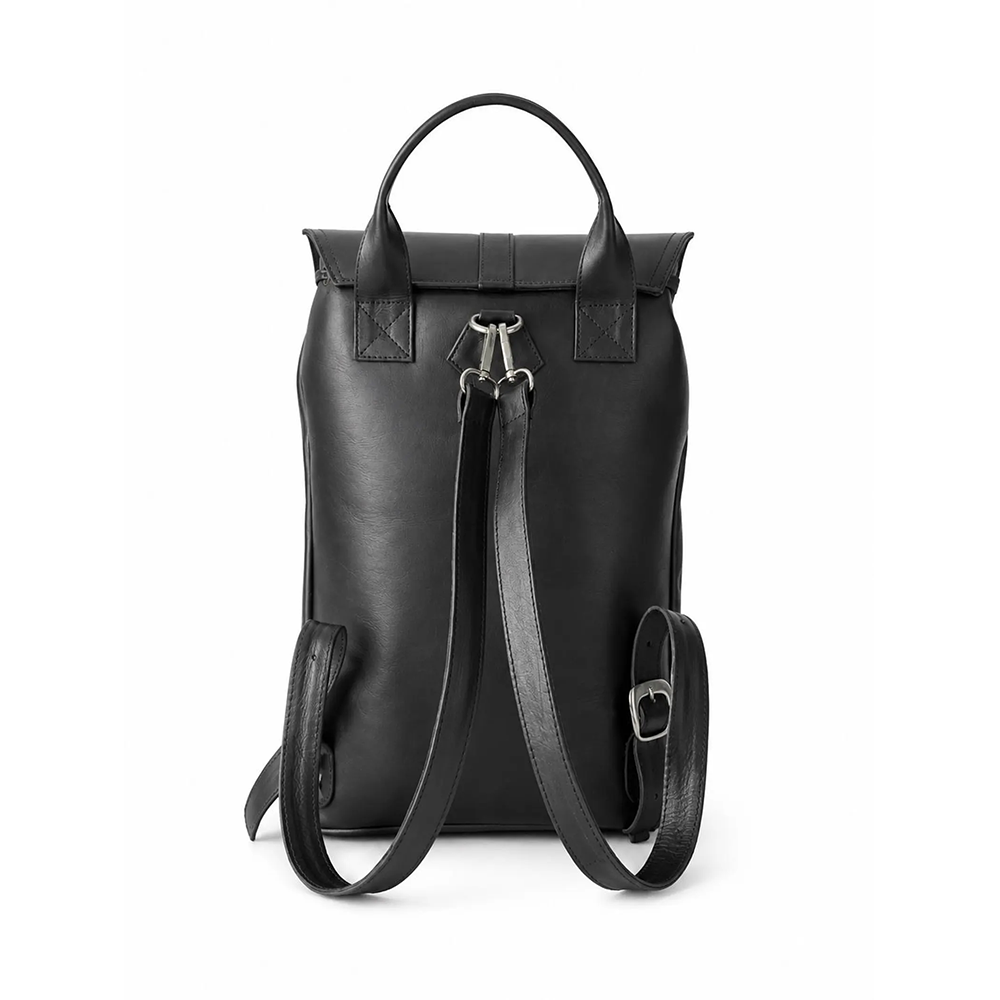 Handmade Black Leather Backpack  Minimalist Rucksack, Travel Daypack