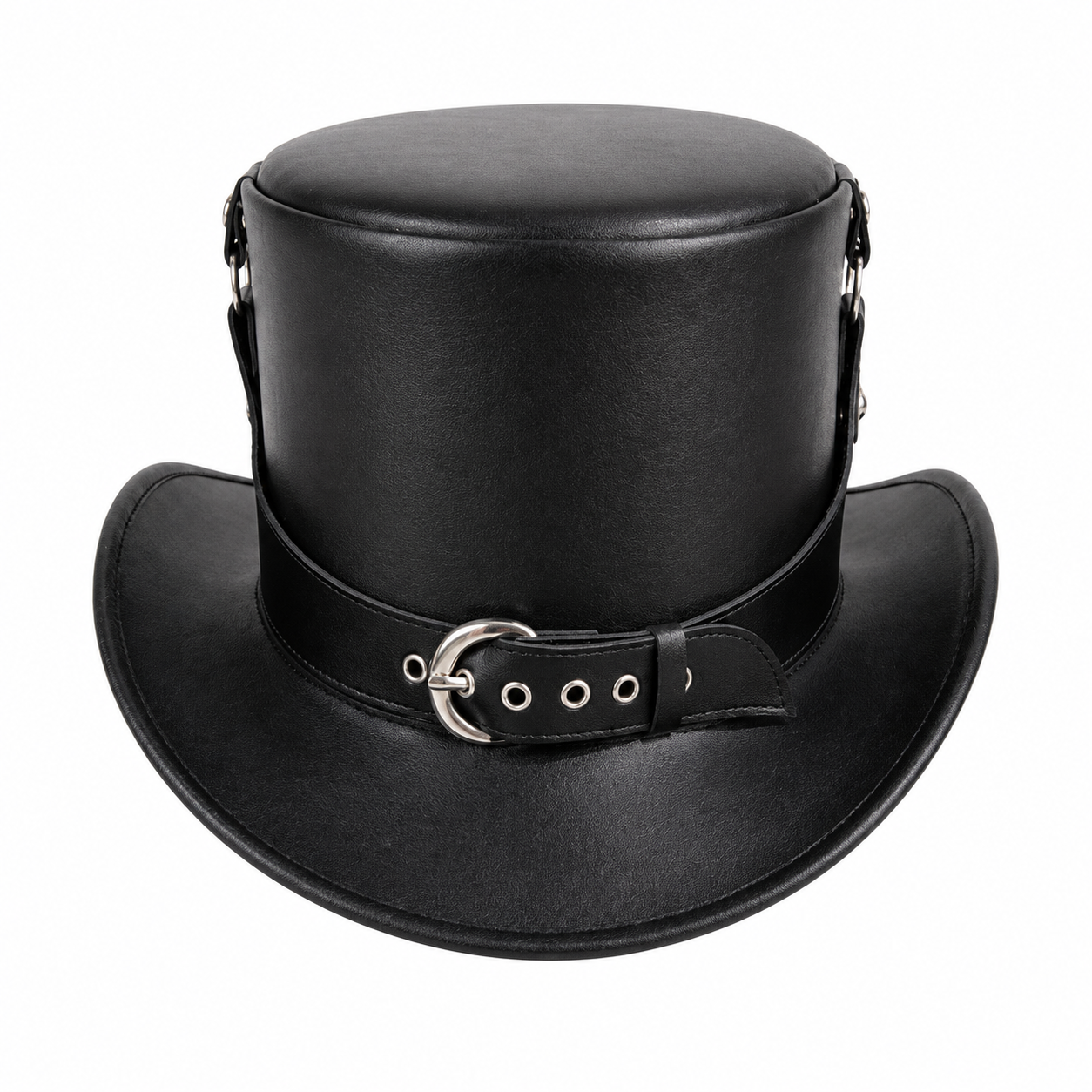 Handmade Black Leather Steampunk Top Hat Gothic Buckle Band Festival Cosplay Hat