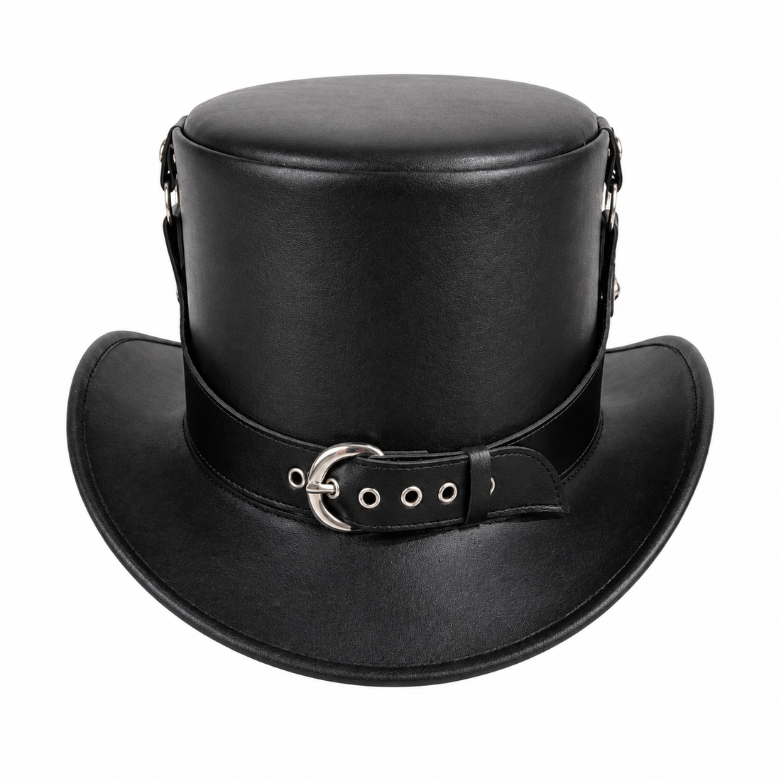 Handmade Black Leather Steampunk Top Hat Gothic Buckle Band Festival Cosplay Hat