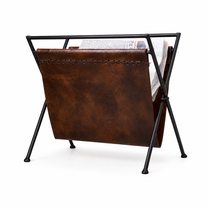 Folding Leather Magazine Rack Newspaper Holder