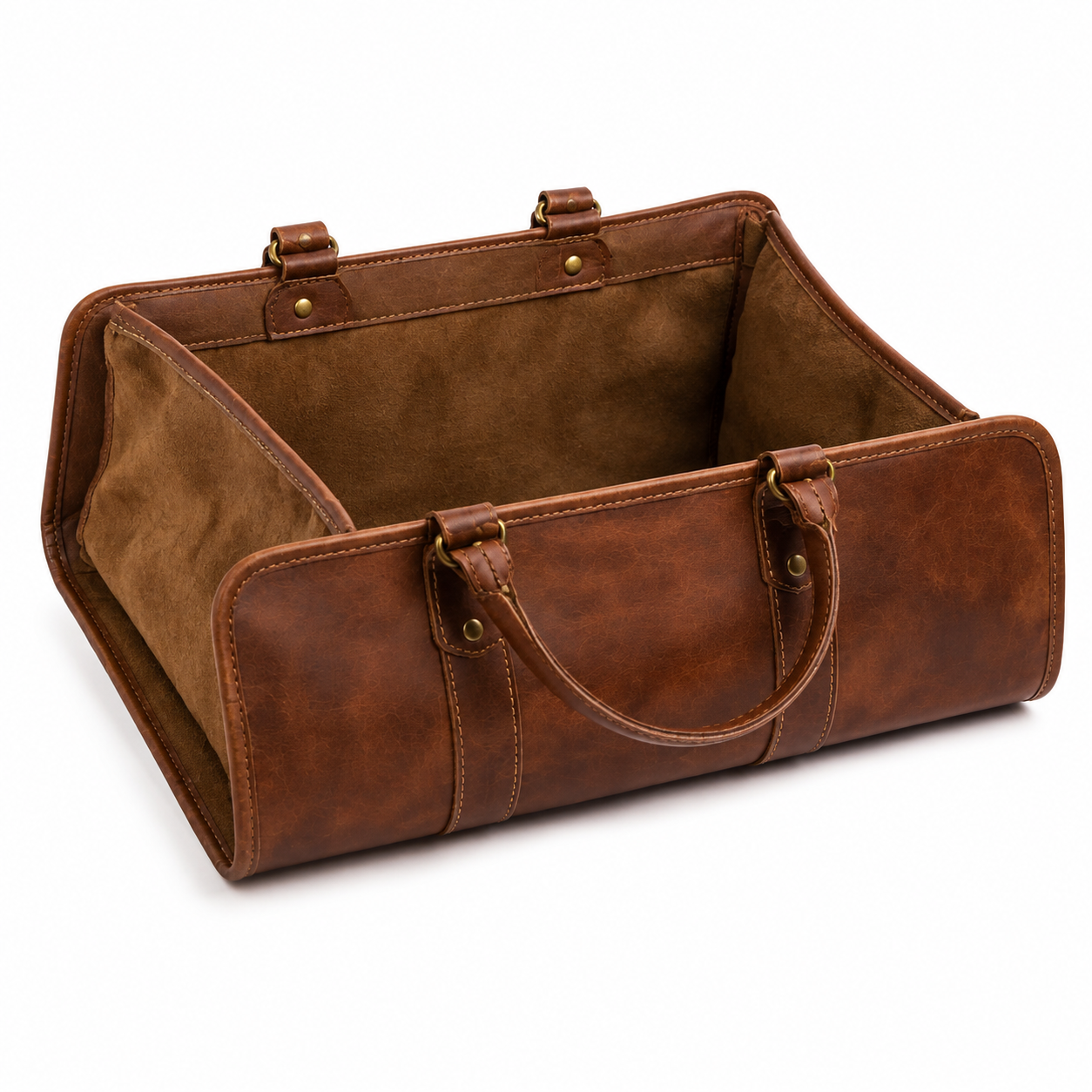 Handmade Leather Firewood Carrier Rustic Fireplace Decor