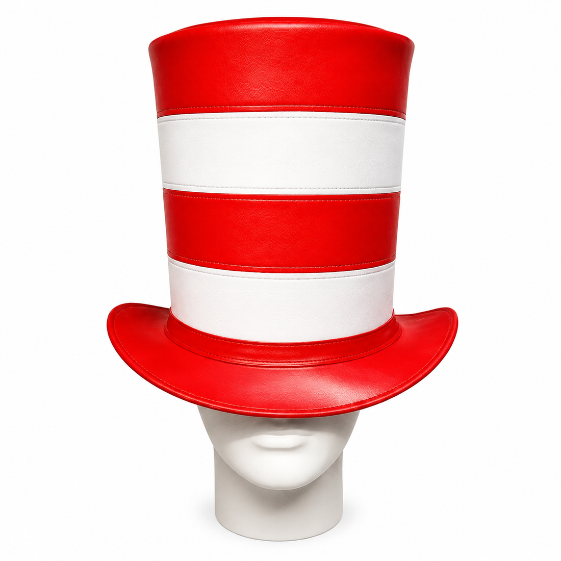 Handmade Red White Striped Tall Top Hat Leather Festival Costume Statement Hat