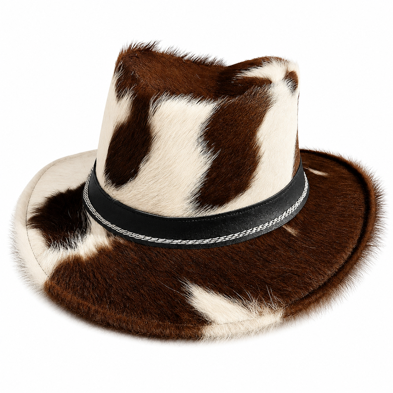 Handmade Unisex Cowhide Leather Fedora Top Hat Steampunk Cowboy Style