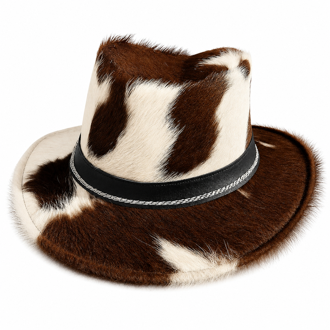 Handmade Unisex Cowhide Leather Fedora Top Hat Steampunk Cowboy Style