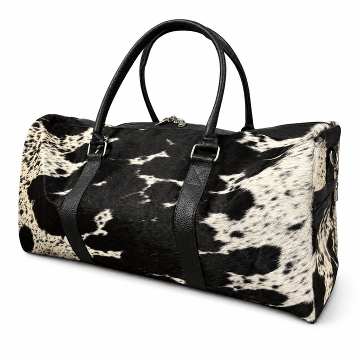 Brown  White Cowhide Duffel Bag  Hair On Hide Western Weekender