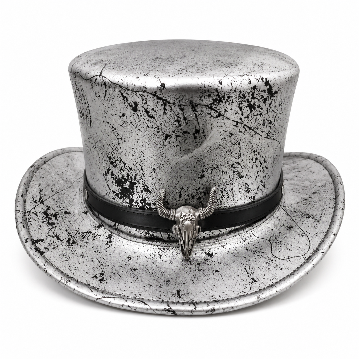 Handmade Silver Leather Top Hat Steampunk Gothic Cowboy Skull Hat