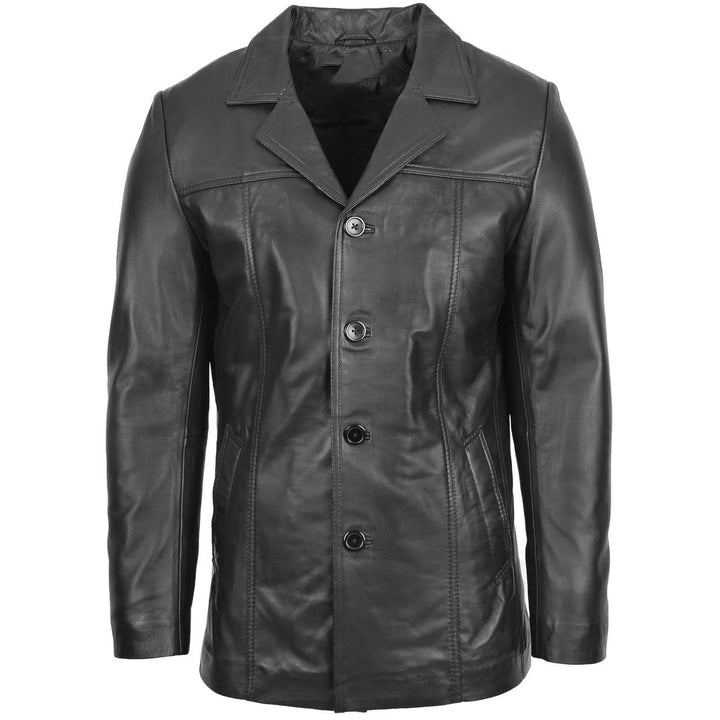 Mens Leather Classic Reefer Jacket Thrill Black