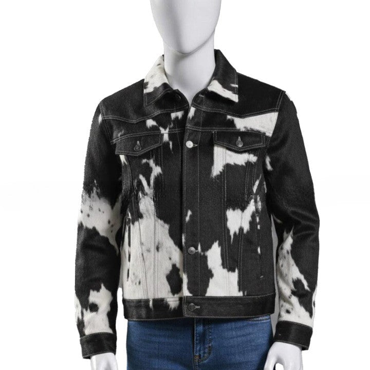 Men’s Designer Black Cowhide Denim Jacket – Premium Casual Look