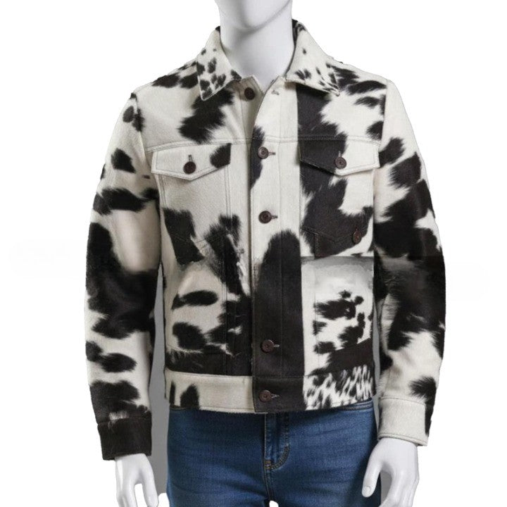 Men’s Designer Cowhide Patch Jacket – Unique Western Street Style