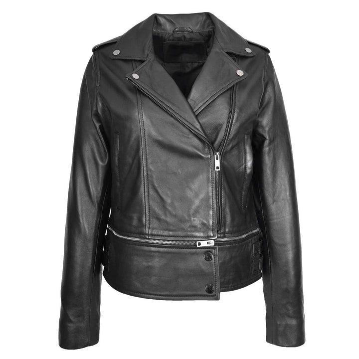 Womens Real Leather Biker Jacket 2-in-1 Cropped Style Bianca Green