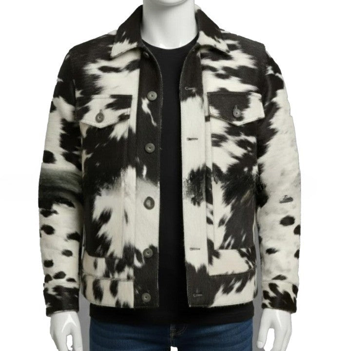 Mens Black and White Asymmetric Zip Leather Jacket with Wide Lapel  Modern Statement Outerwear