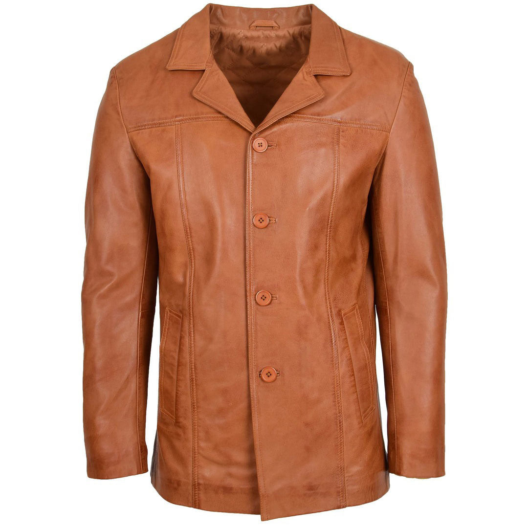 Mens Leather Reefer Buttoned Blazer Jacket Derek Tan