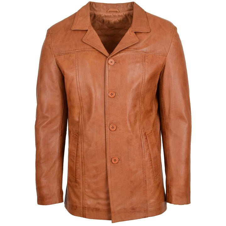 Mens Leather Reefer Buttoned Blazer Jacket Derek Tan
