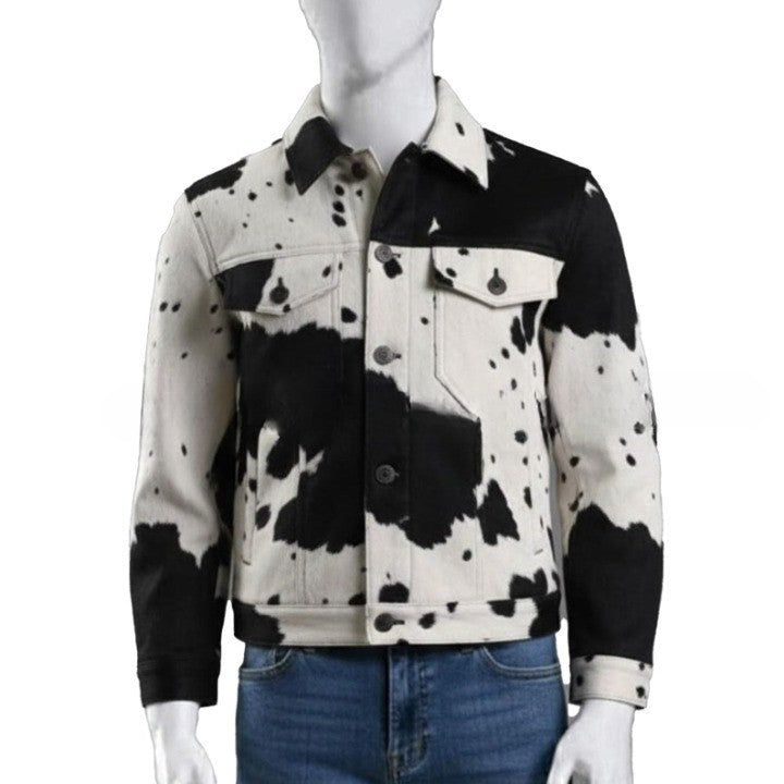 Black & White Cowhide Style Jacket – Trendy Men’s Statement Piece