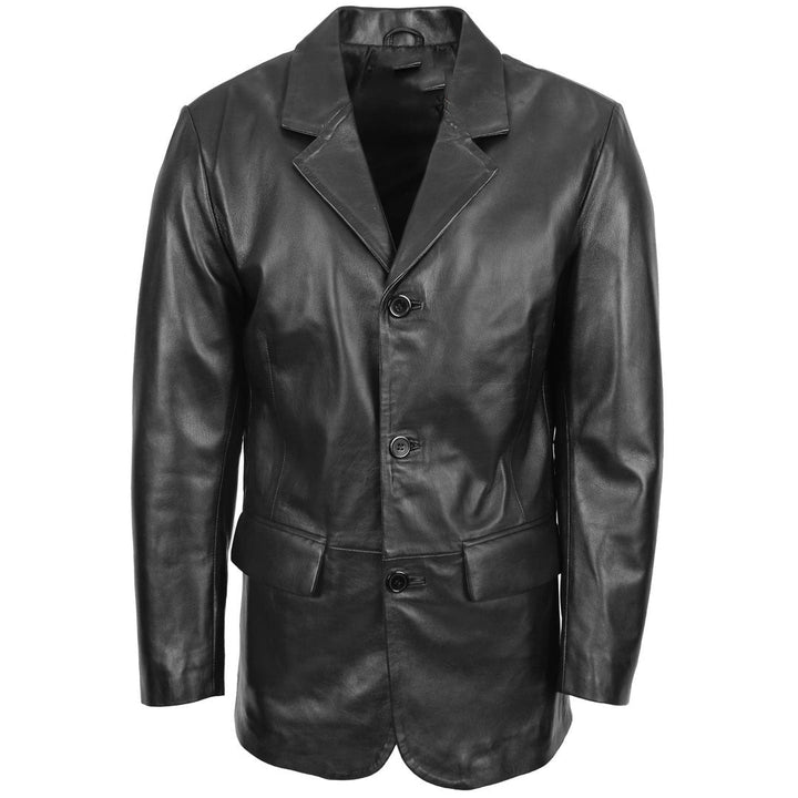 Mens Classic Three Button Soft Leather Blazer David Black