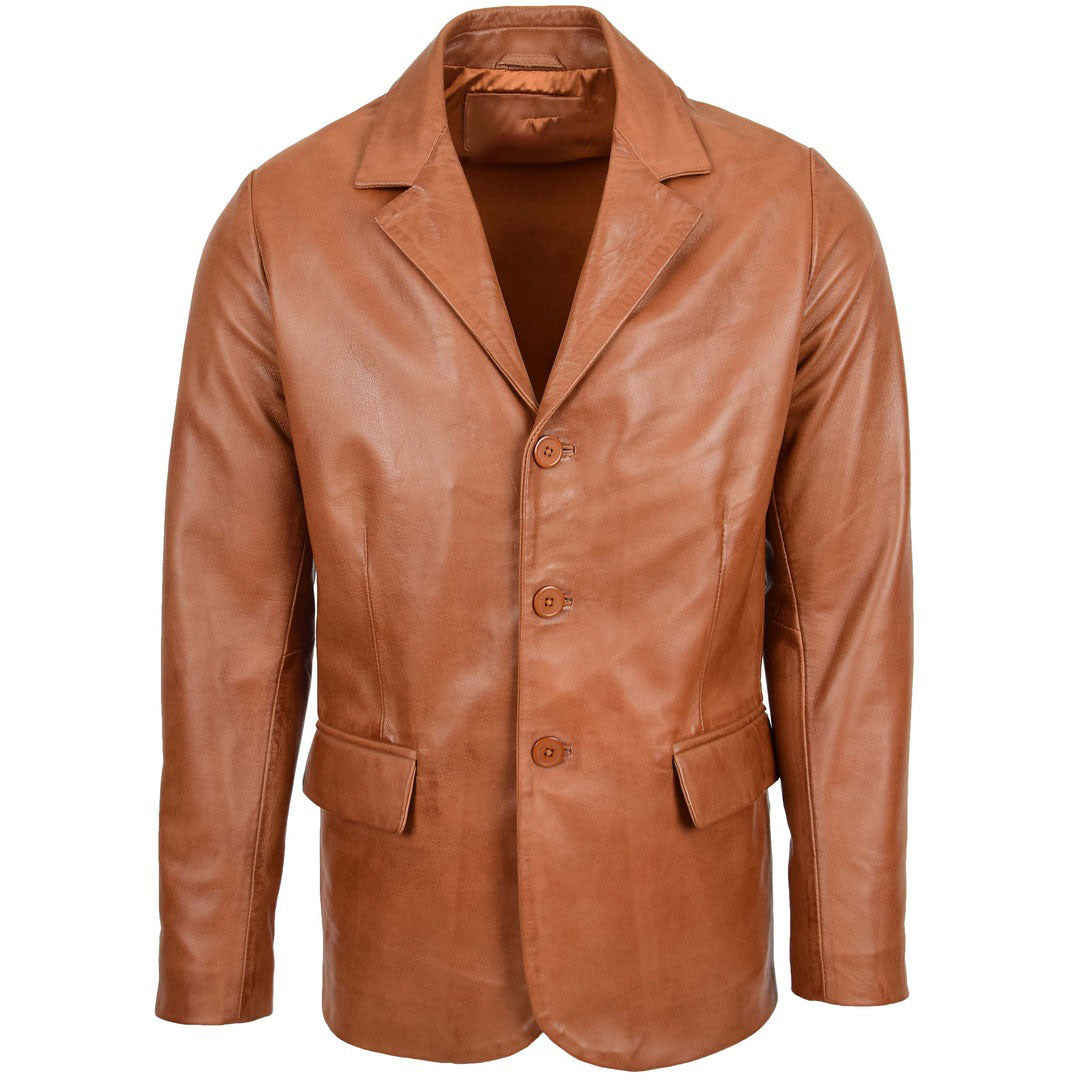 Mens Classic Three Button Soft Leather Blazer David Tan