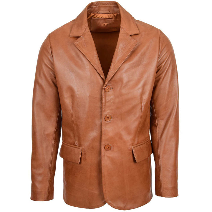 Mens Classic Three Button Soft Leather Blazer David Tan