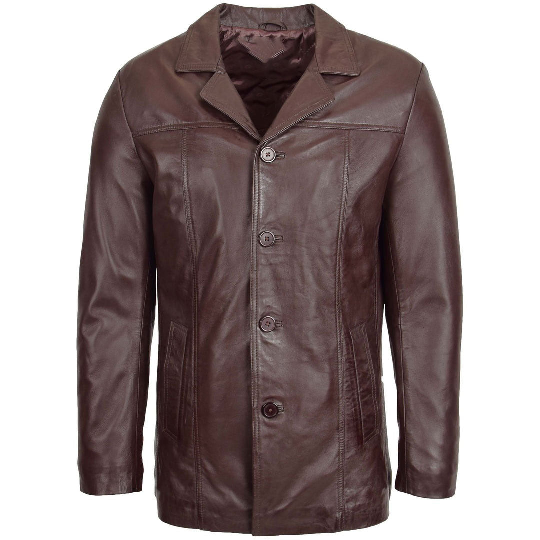 Mens Leather Classic Reefer Jacket Thrill Brown