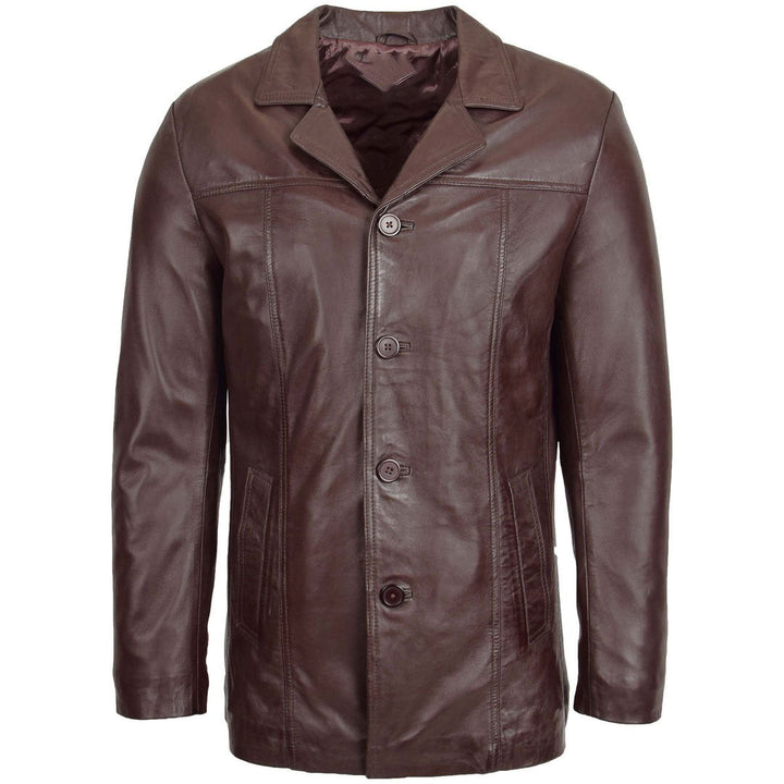Mens Leather Classic Reefer Jacket Thrill Brown