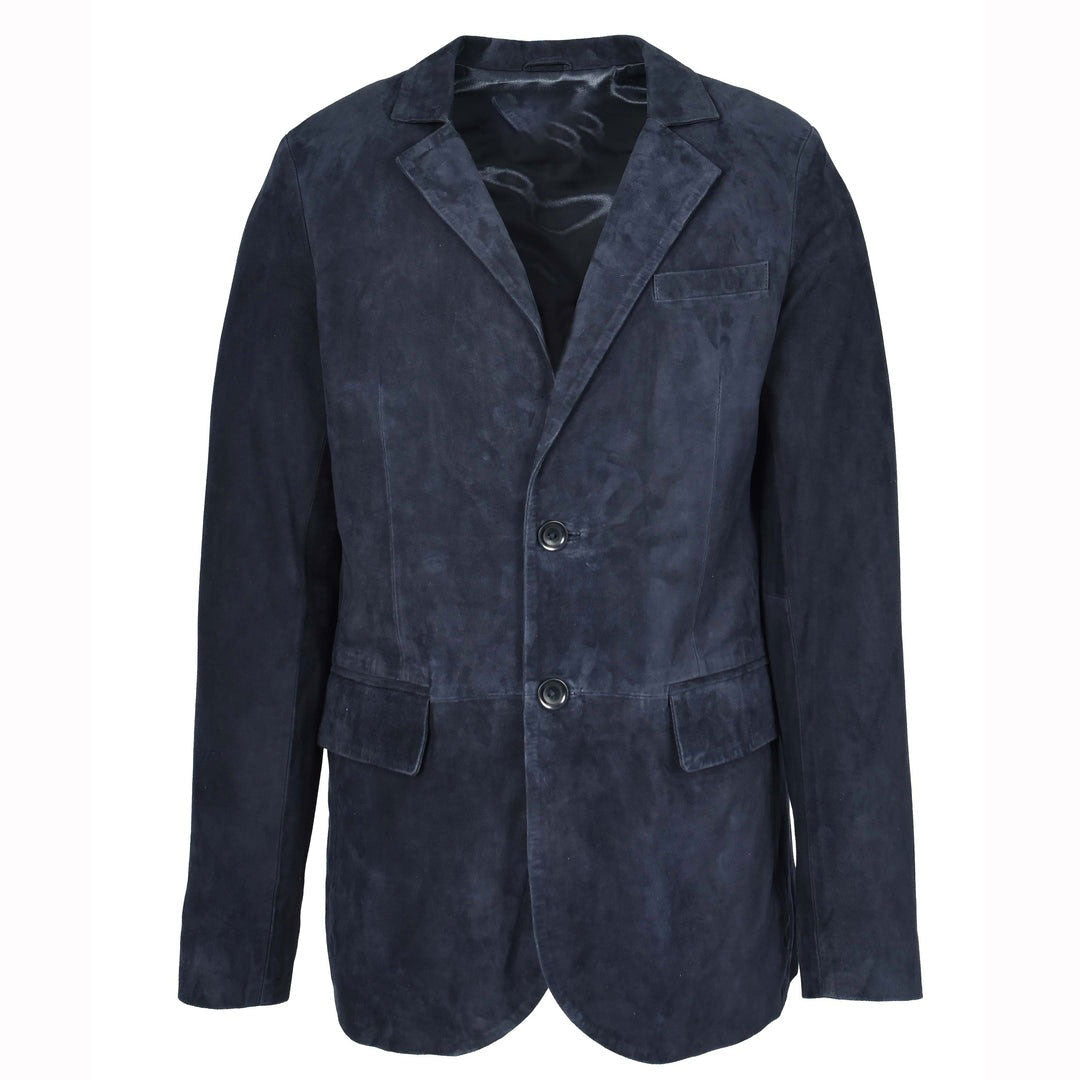 Mens Real Goat Suede Blazer Two Button Classic Jacket Zavi Navy