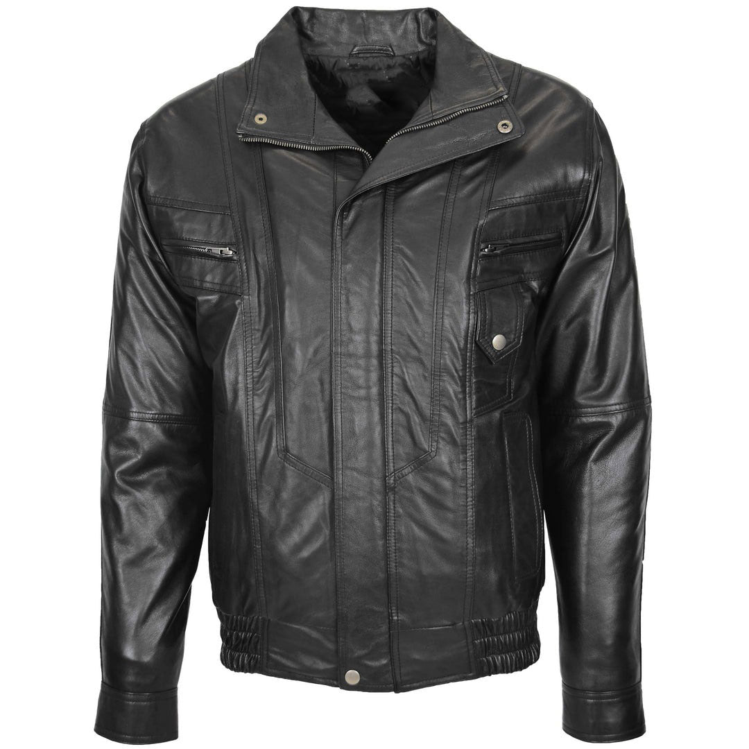 Mens Leather Bomber Blouson Jacket Robert Black