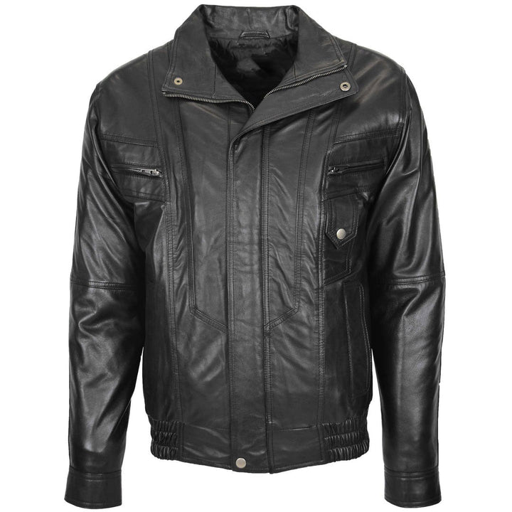 Mens Leather Bomber Blouson Jacket Robert Black