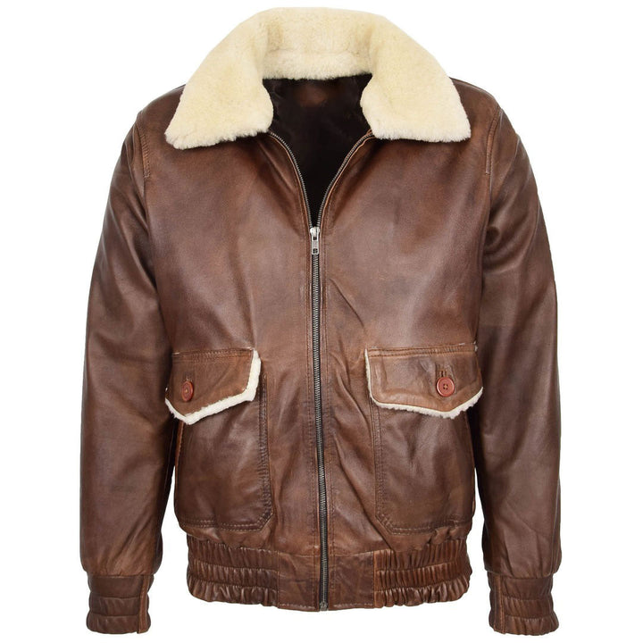 Mens Leather Bomber Jacket G-1 Aviator Style Cooper Brown