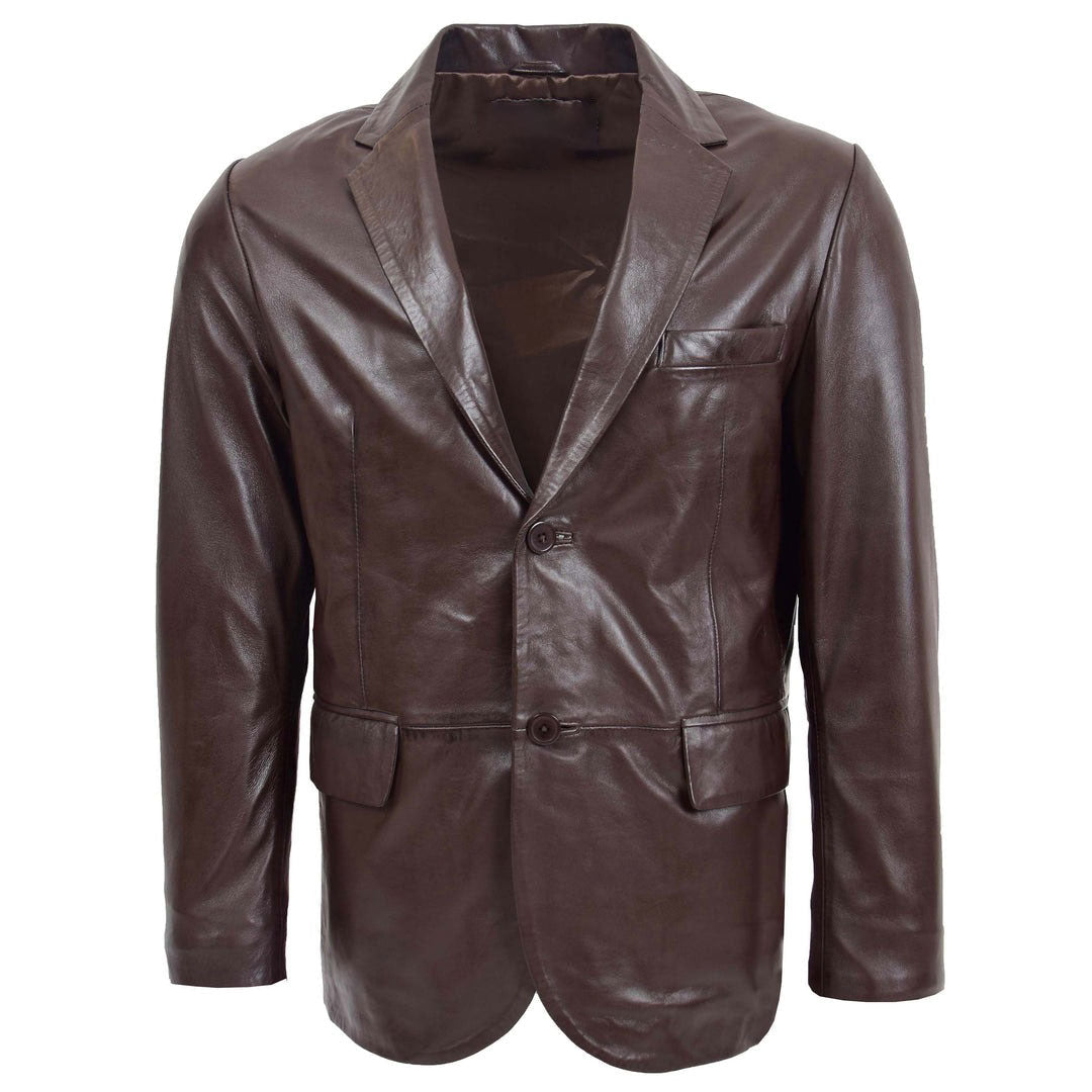 Mens Leather Blazer Two Button Jacket Zavi Brown