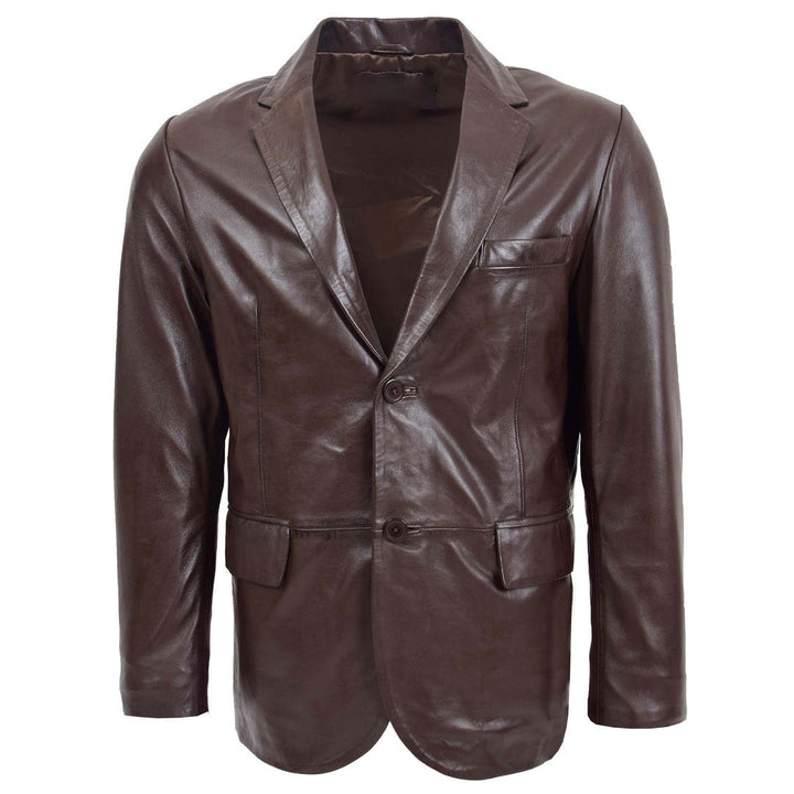 Mens Leather Blazer Two Button Jacket Zavi Brown
