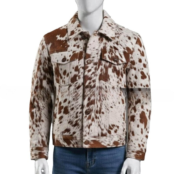 Mens Hair On Cowhide Leather Trucker Jacket  Western Style