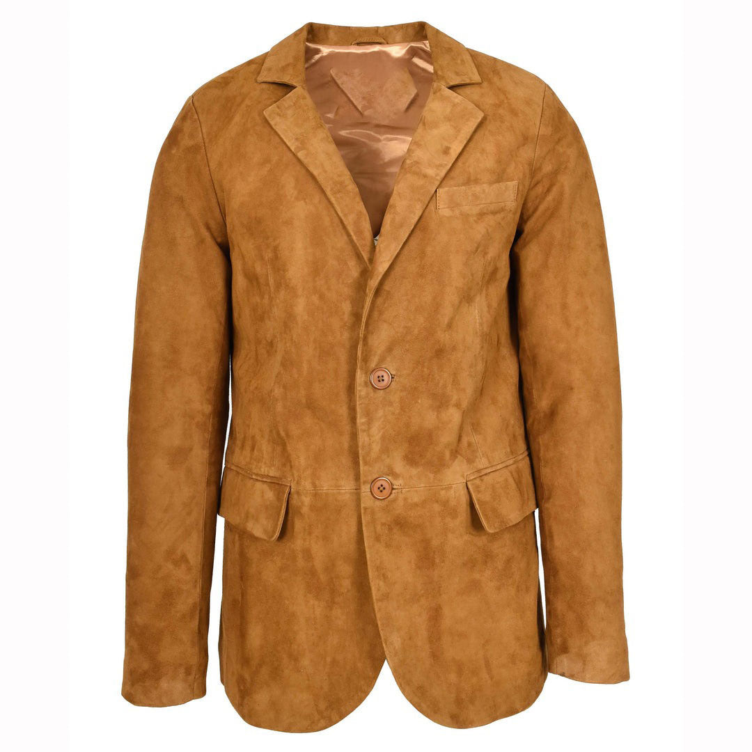 Mens Real Goat Suede Blazer Two Button Classic Jacket Zavi Cognac