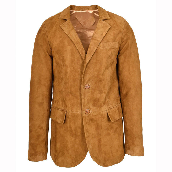 Mens Real Goat Suede Blazer Two Button Classic Jacket Zavi Cognac