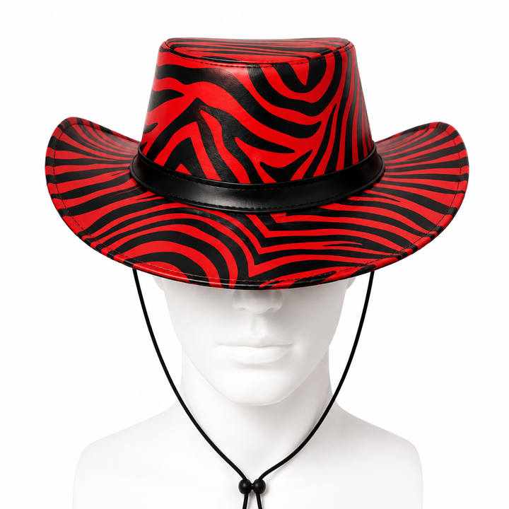 Handmade Red Zebra Leather Cowboy Hat Statement Western Festival Hat
