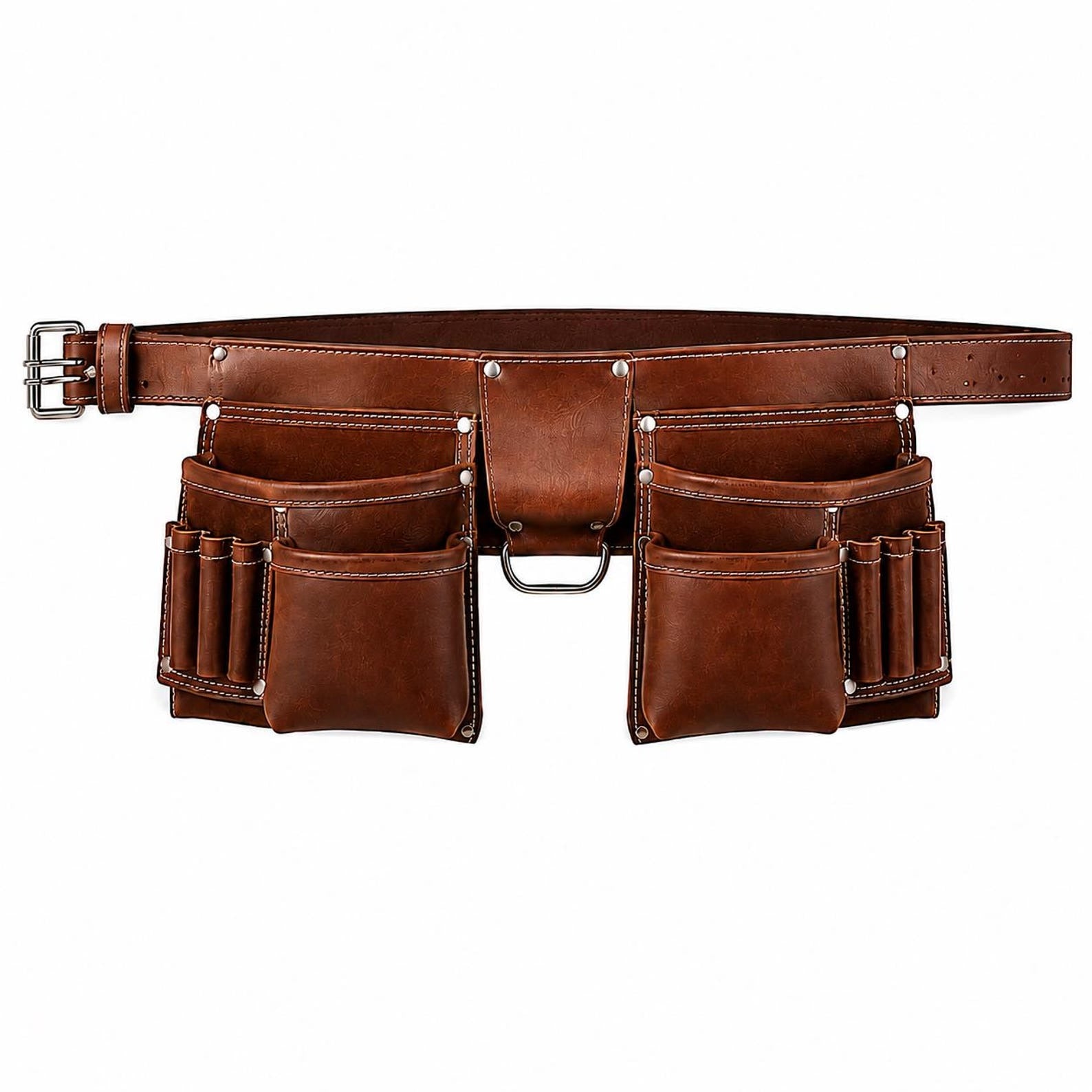 Chestnut Brown Tool Belt  Multi Pocket Leather Design with Loops