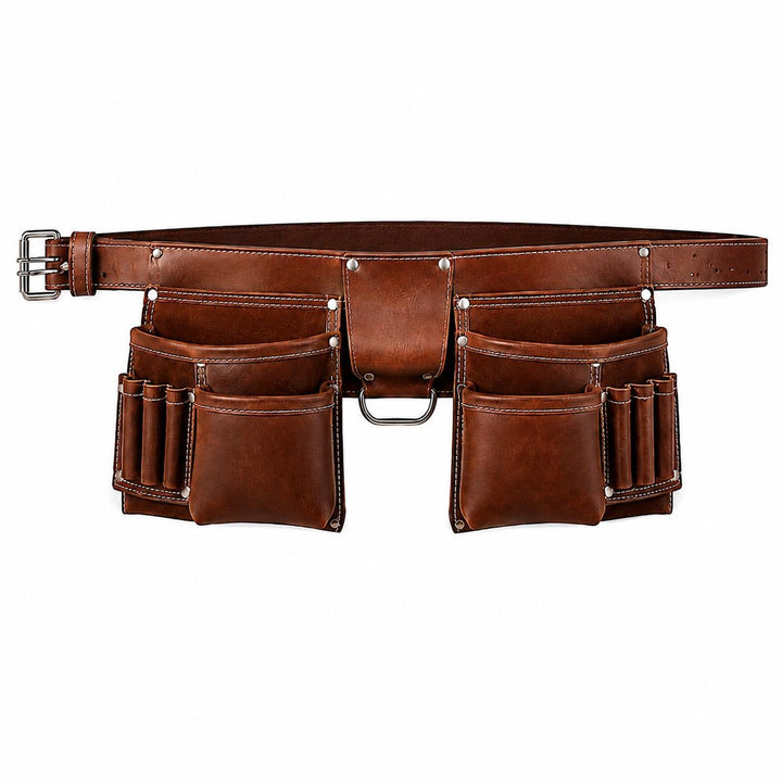 Chestnut Brown Tool Belt  Multi Pocket Leather Design with Loops