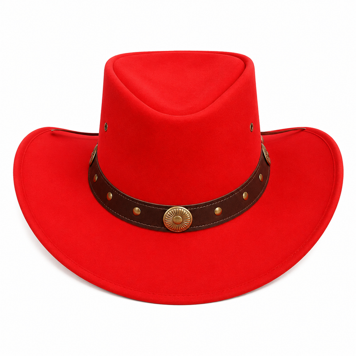 Handmade Red Leather Cowboy Hat Steampunk Festival  Event Western Look