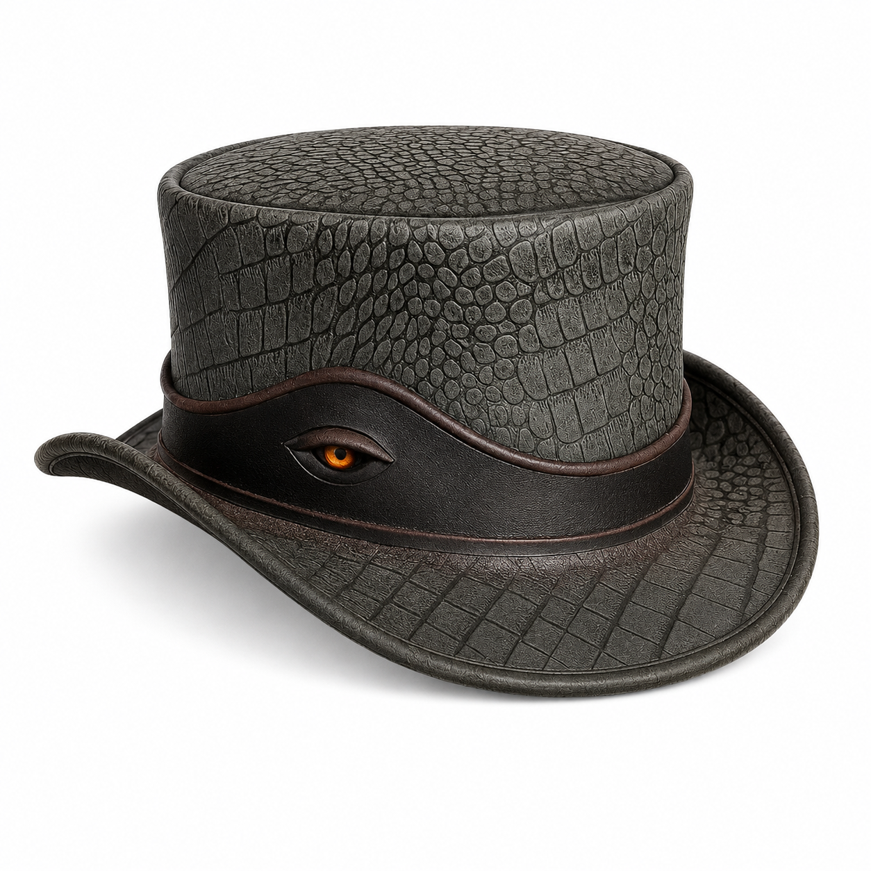 Handcrafted Dragon Eye Leather Top Hat Reptile Skin Steampunk Gothic Fantasy Cosplay Hat