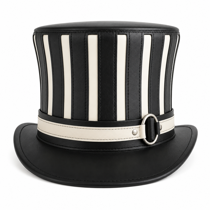 Black  White Leather Steampunk Top Hat  Gothic Victorian Costume Accessory