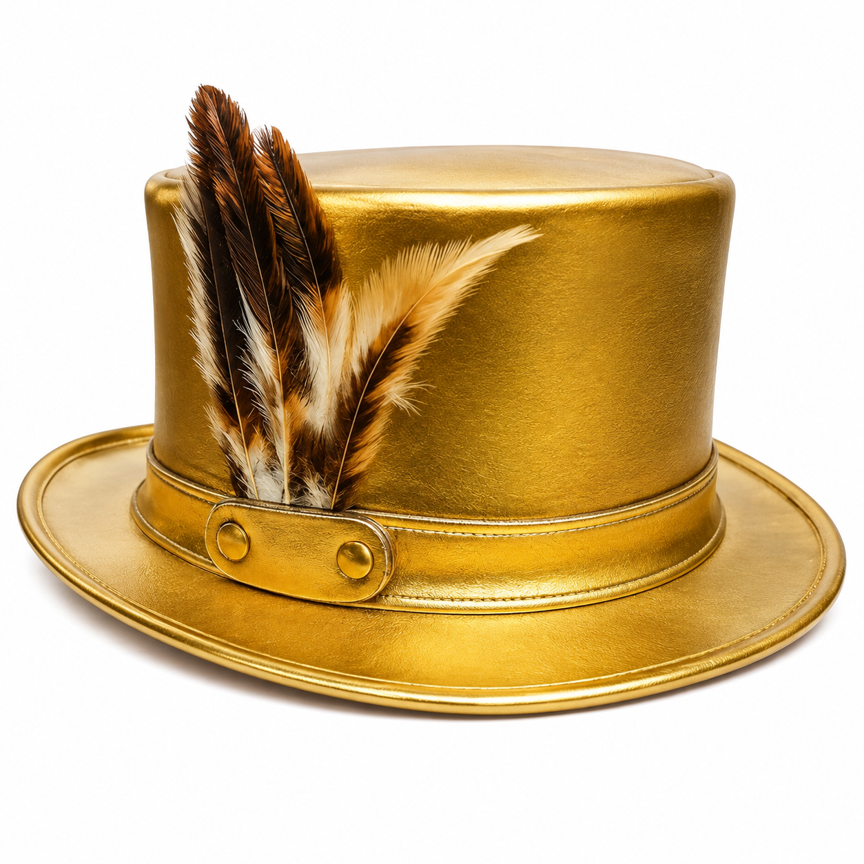 Handmade Gold Leather Top Hat With Metallic Steampunk Style For Festival Cosplay Fashion