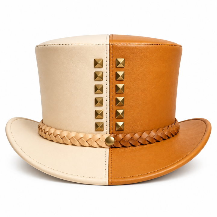 NEWHYPEINTERNATIONAL Two Tone Western Cowboy Top Hat Braided Band Gold Studs